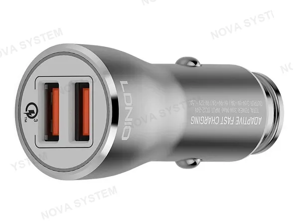 CARGADOR LDNIO PARA COCHES POWERFUL, 2 PUERTOS USB CON CON QC3.0, ENTRADA DC 12V-24V, SALIDA 3.6V-6V=3A/ 6V, COLOR GRIS (C407Q)