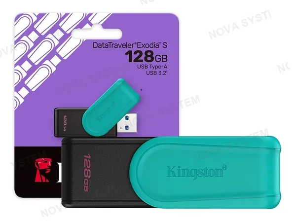 MEMORIA USB KINGSTON 128GB DATATRAVELER EXODIA S (DTXS/128GB) USB A 3.2, DISPOSITIVO DE ALMACENAMIENTO, NEGRO TURQUESA