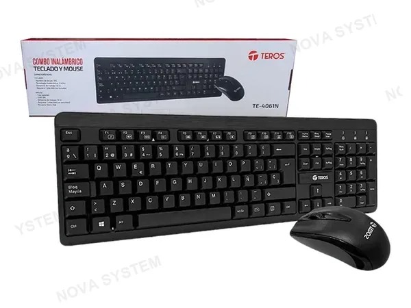 COMBO INALAMBRICO 2 EN UNO TEROS INALAMBRICO 4061N (TE-4061N) TECLADO, MOUSE, 1000 DPI, NEGRO
