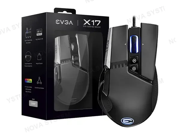 MOUSE EVGA X17 GAMING (903-W1-17BK-KR) HASTA 16.000 DPI, 10 BOTONES, RGB, NEGRO