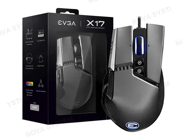 MOUSE EVGA X17 GAMING (903-W1-17GR-KR) HASTA 16.000 DPI, 10 BOTONES, RGB, GRIS