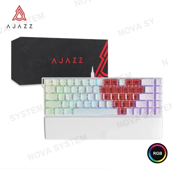 TECLADO MECANICO AJAZZ AK680 V2-ICE LSLAND SWITCH-(CONTOUR WHITE+TRANSPARENT RED)-RGB-DIY-WIRED WITH HAND-REST (6976412986789)