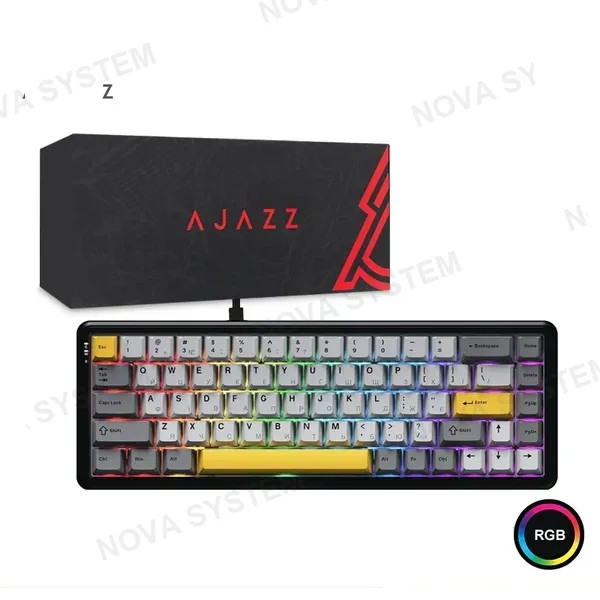 TECLADO MECANICO AJAZZ AK680 MAX MAGNETIC SWITCH-BLACK-GRAY-YELLOW KEYCAPS-RGB -ALUMINUM POSITIONING PLATE-WIRED VERSION (697641