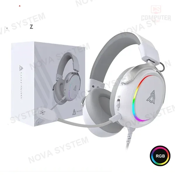AUDIFONO AJAZZ AHW10 WHITE RGB CON MICROFONO SONIDO 7.1 CONEXIÓN USB (PN:6976412985447) COMPUTERSHOP