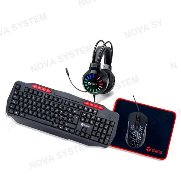 KIT GAMER TEROS TE-5014S 4 ENT 1 TECLADO + MOUSE + AURICULAR + PAD