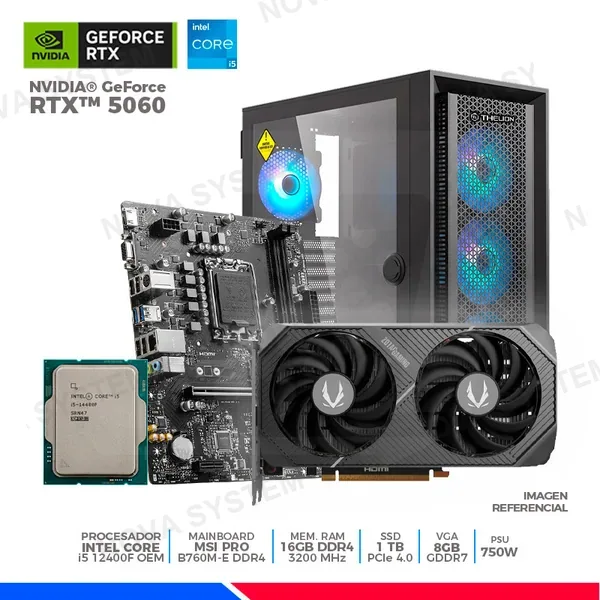 Pc Gaming plus: GeForce RTX 5060, Intel core i5-14400F, 16GB DDR4, SSD 1TB, FUENTE 750W, CASE ARGB