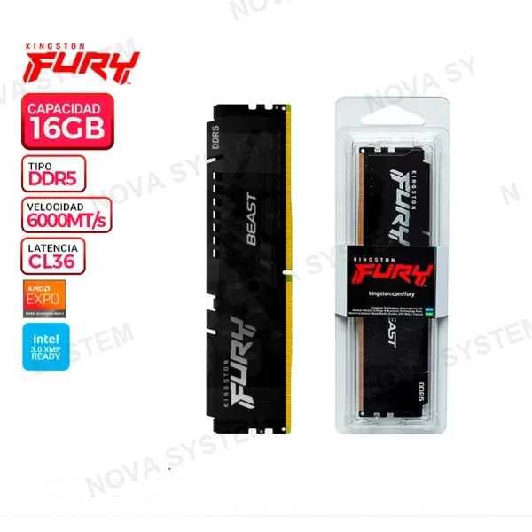 MEM. RAM KINGSTON FURY BEAST, 16GB DDR5 6000MT/s, CL36