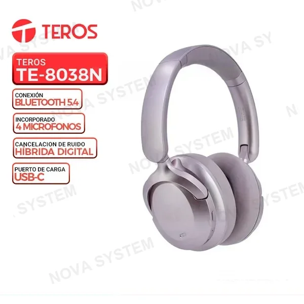 AURICULAR TEROS TE-8038RS, INALAMBRICO/BT, USB-C, ROSE TITANIUM