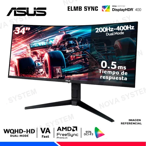 MONITOR ASUS Tuf Gaming VG34WQL5A, 34" Curvo VA, 2K WQHD 200Hz, HD 400Hz, 0.5ms, Amd FresSync