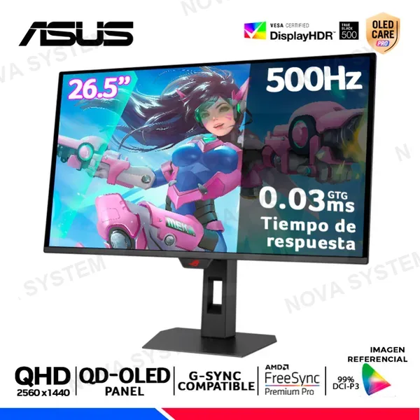 MONITOR ASUS Rog Strix XG27AQDPG, 26.5" QD-OLED, QHD, 500Hz, 0.03ms, Compatible G-Sync