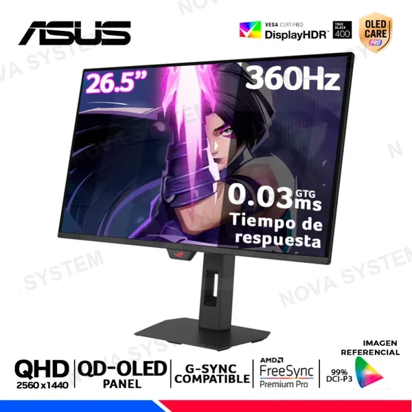 MONITOR ASUS ROG STRIX XG27AQDNG, 26.5" QD-OLED, QHD, 360Hz, 0.03ms, Compatible G-Sync