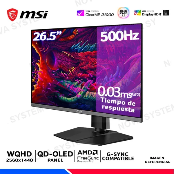 MONITOR MSi MAG 272QP QD-OLED X50, 26.5" QD-OLED, WQHD, 500Hz, 0.03ms, Compatible G-Sync, FreeSync