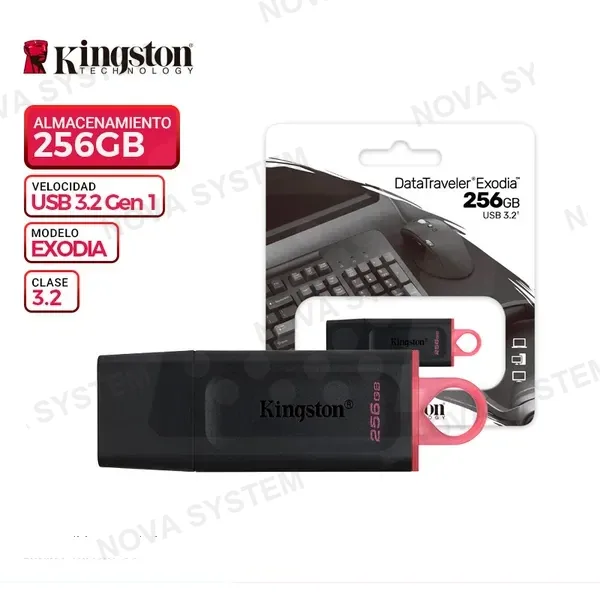 MEM. USB KINGSTON DATA TRAVELER EXODIA, 256GB, USB 3.2 GEN 1, ROJO