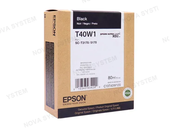 TINTA EPSON T40W120 BLACK ULTRACHROME XD2 P/ SC-T2170/ 3170/ 5170/ 3170M/ 5170M 80ML