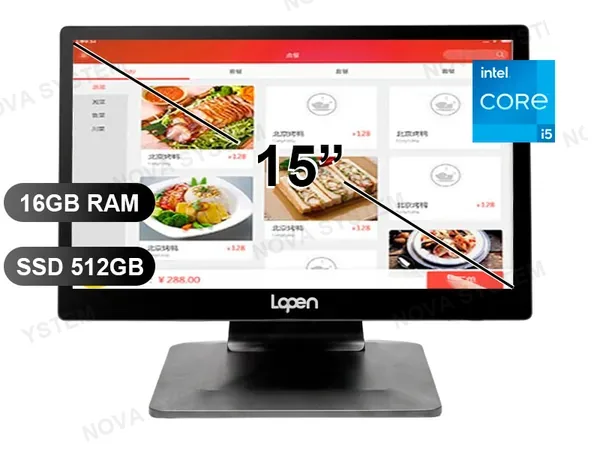 AIO LOPEN POS LN-D180N I5-1235/ 16GB/ SSD512GB/ VGA/ HDMI/ 4PRT.USB / RJ45/ 15"