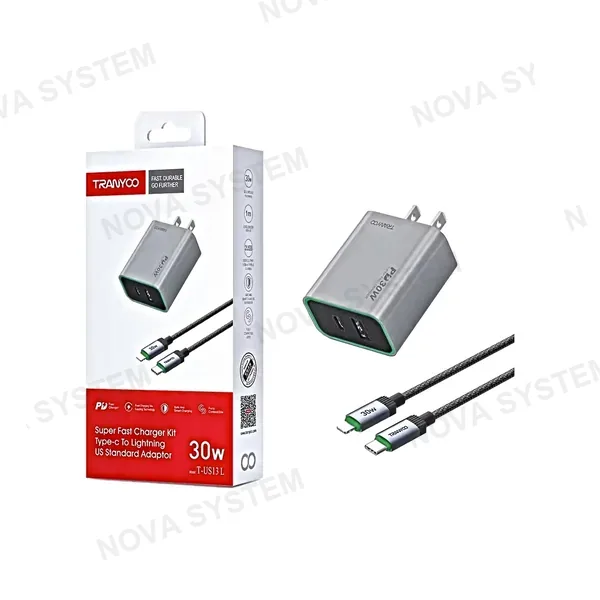 T-US13L 30w Cargador Con 1m C A Ip Cable Mallado(usb+c) Tranyoo