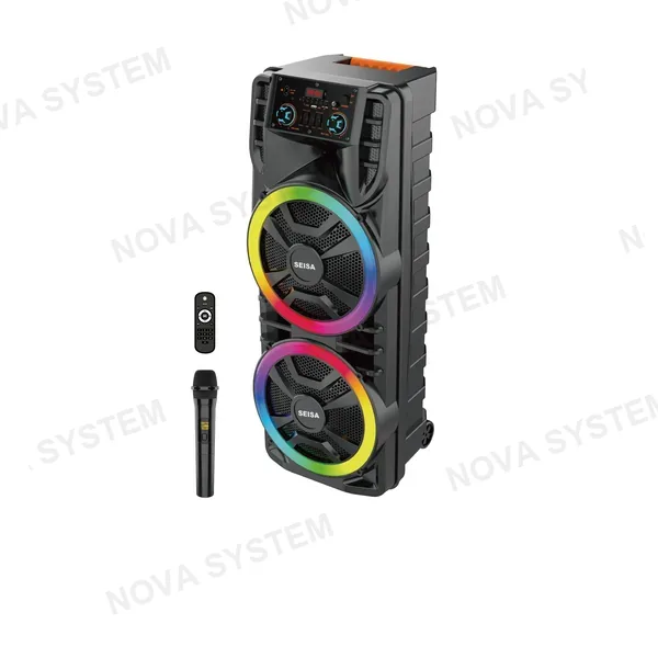 YX-S12203 Parlante Portatil Bluetooth 2*12" Con Microfono Inalambrico / Control Remoto//luces Led