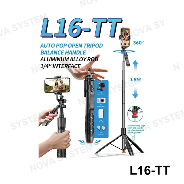 L16-TT Selfie Stick Bluetooth Con Apertura Automatica 180cm