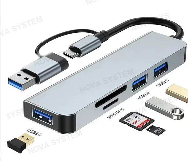 CQT-2302 Hub 5 en 1 Tipoc+USB a USB 3.0+USB 2.0+SD/TF