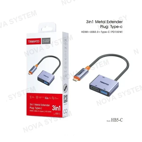HB5-C Adaptador Tipo C a HDMI*1+USB3.0*1+Type-C(PD100W) 3 en 1