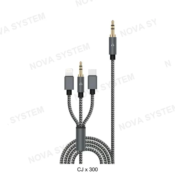 KOS-3002 Cable Audio 3.5mm a 3.5mm+Tipo-C+IPhone