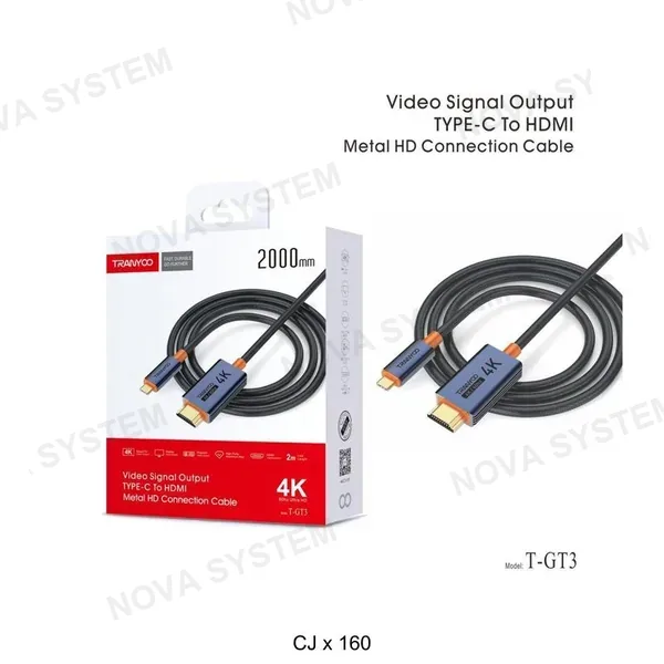 T-GT3 Línea de Pantalla de Type C a HDMI 4K 60Hz de 2m