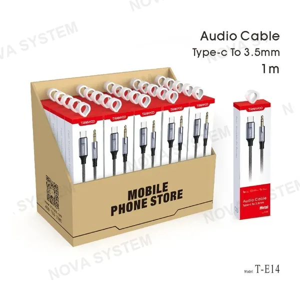 T-E14 Trenza Metálica Cable de Tipo C a 3.5mm Audio