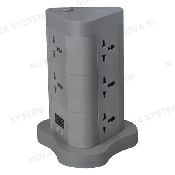 AMT-N83 Torre de Enchufes 3 Niveles - 9 Tomas (US/EU), 2 USB-A, 1 USB-C (5V/2A), Cable 1.9m