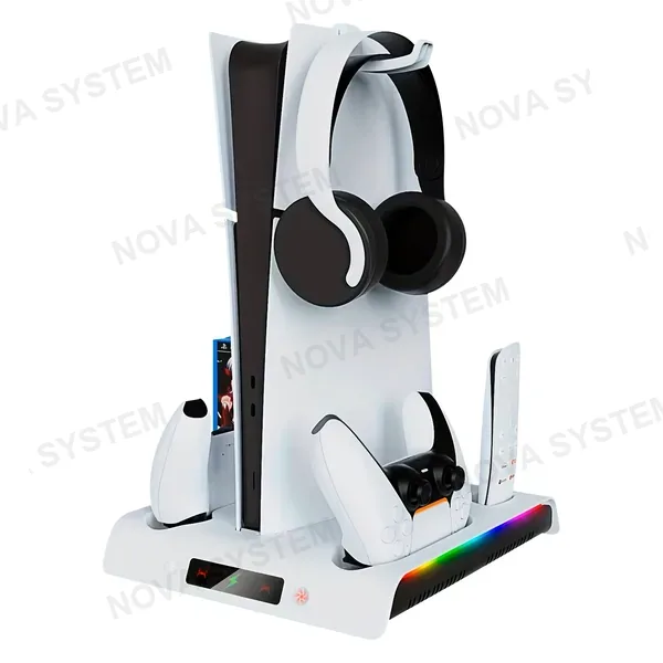 YZC-501 Base de Cooler para PS5 Slim con Doble Cargador y Luces RGB