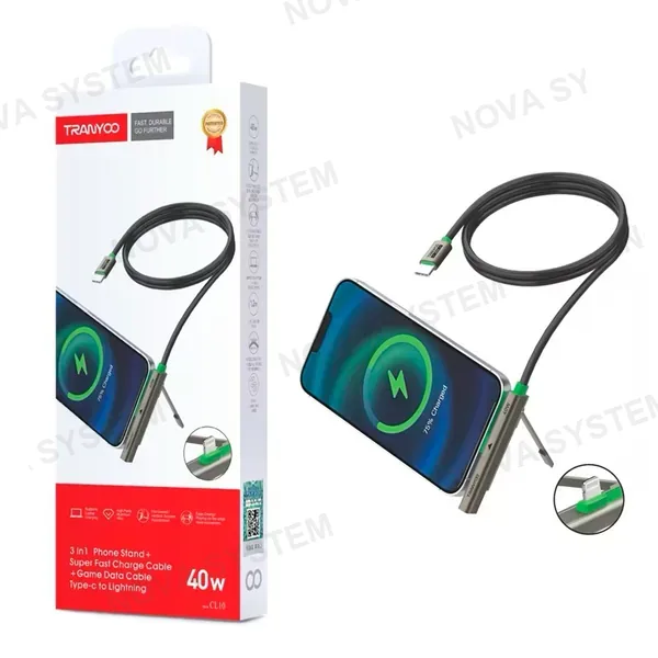 CL10 Cable De Carga C A Lightning Con Mini Soporte Plegable Tranyoo （40w）