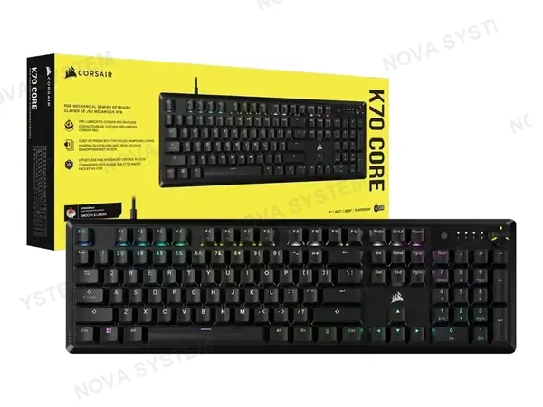 TECLADO GAMER CORSAIR K70 CORE (CH-910971E-NA) MECANICO, SWITCH RED, LED RGB, NEGRO