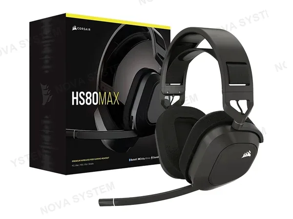 AURICULAR CORSAIR HS80 MAX WIRELESS, CON MICROFONO, CONTROL DE VOLUMEN, ALMOHADILLAS SUAVES, COLOR STEELGRAY (CA-9011295-WW)