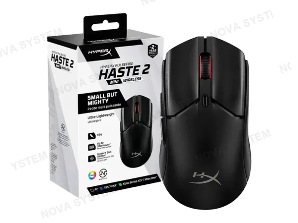 MOUSE HYPERX PULSEFIRE HASTE 2 MINI WIRELESS GAMING, 2.4 GHZ BT (7D388AA) 59G, HASTA 3200 DPI, BLACK