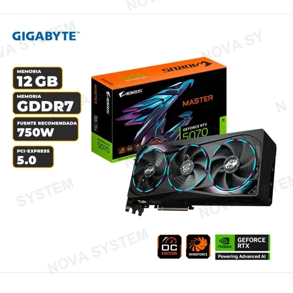 TARJETA DE VIDEO GIGABYTE AORUS GeForce RTX 5070 MASTER 12G, 12 GB GDDR7, PCIe Gen 5.0