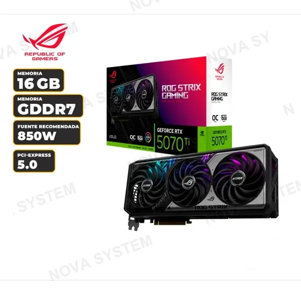 TARJETA DE VIDEO ASUS GEFORCE RTX 5070 TI ROG STRIX GAMING OC 16GB 3X FANS GDDR7 PCIE 5.0 (PN: 90YV0M90-M0AA00))