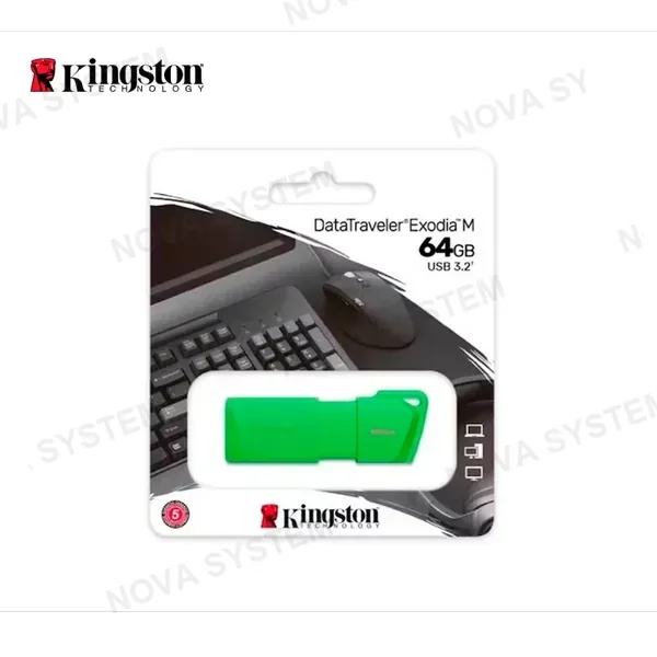 MEMORIA USB KINGSTON DATATRAVELER EXODIA M 64GB 3.2 GEN 1 (TIPO-A) COLOR NEON GREEN