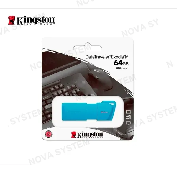 MEMORIA USB KINGSTON DATATRAVELER EXODIA M 64GB 3.2 GEN 1 (TIPO-A) COLOR NEON AQUA BLUE