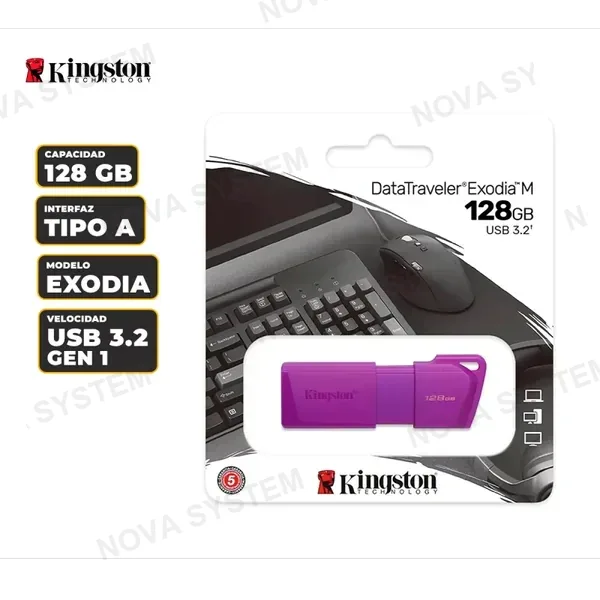 MEMORIA USB KINGSTON DATATRAVELER EXODIA M 128GB USB 3.2 GEN 1 (TIPO-A) COLOR PURPLE NEON