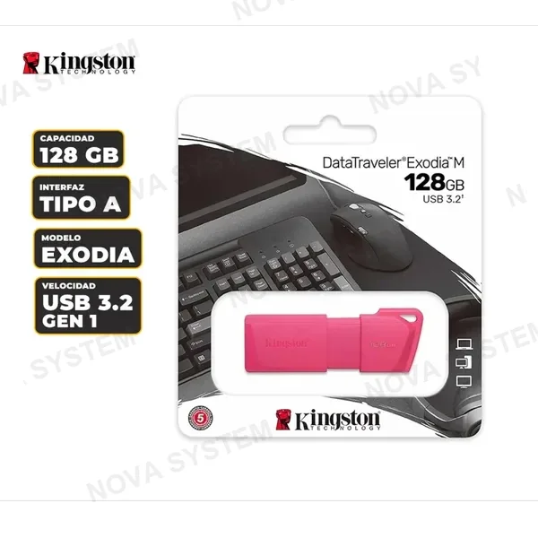 MEMORIA USB KINGSTON DATATRAVELER EXODIA M 128GB USB 3.2 GEN 1 (TIPO-A) COLOR PINK NEON