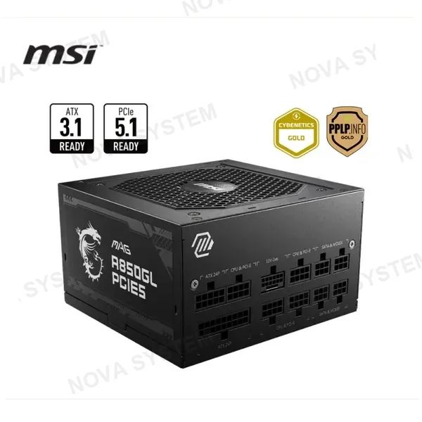 FUENTE DE PODER MSI MAG A850GL PCIE5 850W 80 PLUS GOLD CYBENETICS GOLD ATX 3.1 PCIE 5.1 MODULAR (PN: 306-7ZP8A12-CE0)