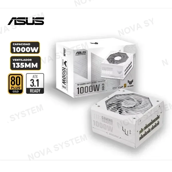 FUENTE DE PODER ASUS TUF GAMING WHITE EDITION 1000G 1000W 80 PLUS GOLD ATX 3.1 COMPATIBLE (PN: 90YE00S5-B0AA00)