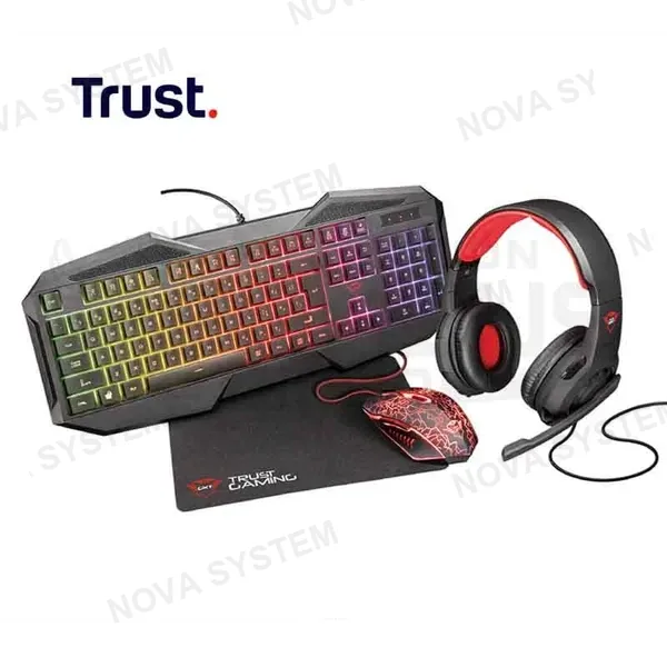 KIT 4 EN 1 TRUST GAMING BUNDLE MOUSE TECLADO AUDIFONO MOUSE PAD