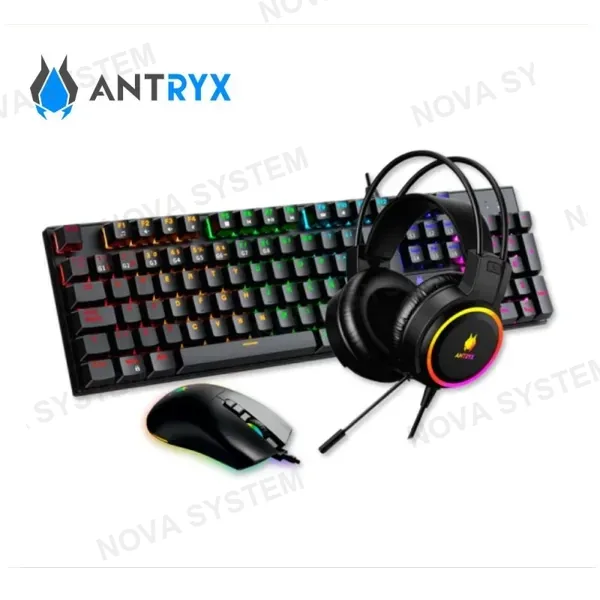 KIT GAMING ANTRYX GC-3100 X3 BLACK AUDIFONO + TECLADO RED SWITCH + MOUSE (AGC-3100X3KRE-SP)