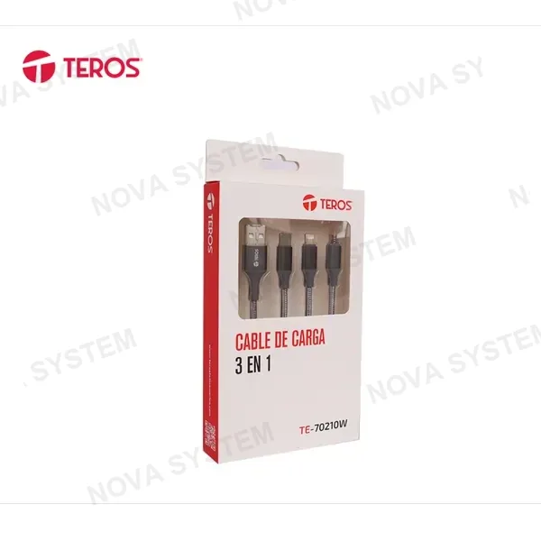 CABLE USB TEROS TE-70210W TIPO A – TIPO C/LIGHTNING/MICRO USB 3.5A 17.5W MAX GRIS