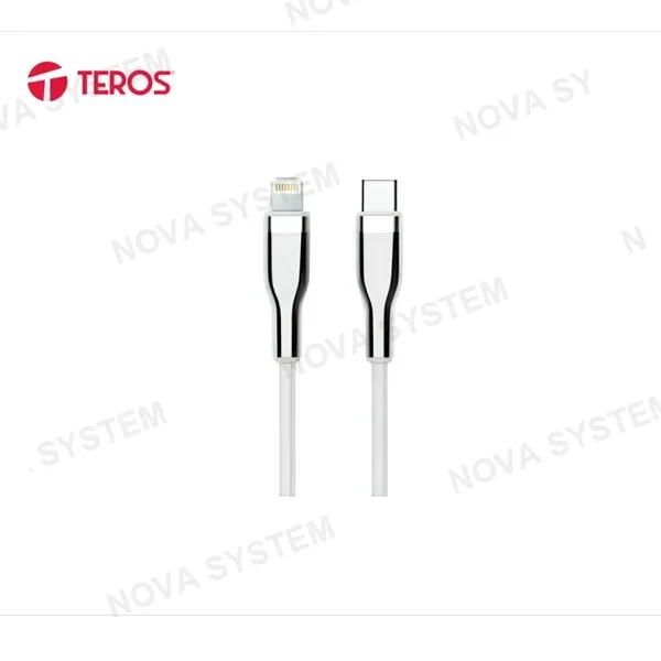 CABLE USB TEROS TE-70212W, TIPO C A LIGHTNING, 3A, 20W MÁX, BLANCO Y PLATEADO