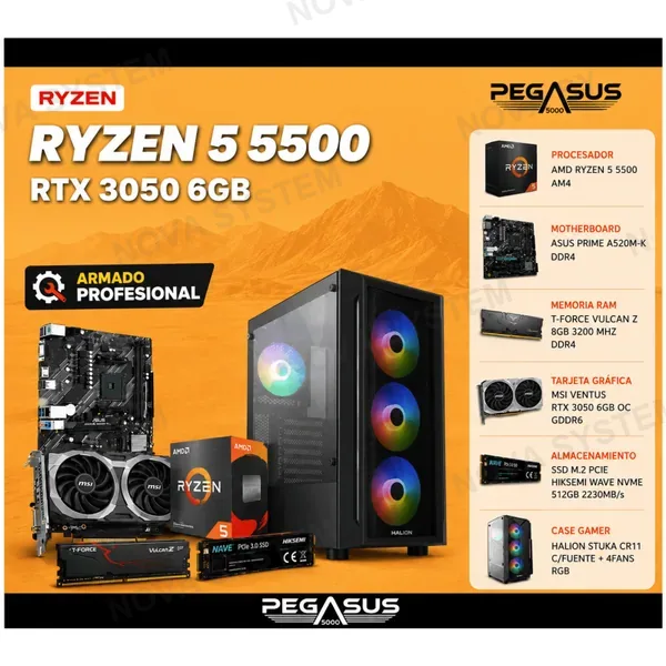 PC Ryzen 5 5500 | 8GB DDR4 | SSD NVMe 512GB | RTX 3050 6GB
