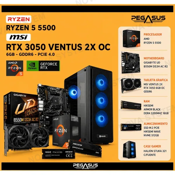 PC Ryzen 5 5500 | 16GB DDR4 | SSD 512GB | RTX 3050 6GB