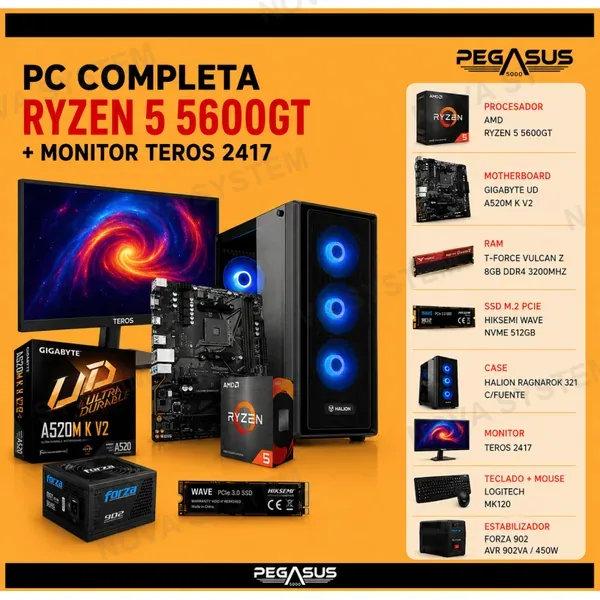 PC AMD RYZEN 5 5600GT | GRÁFICOS RADEON | 8GB RAM | SSD 512GB | 24" 144HZ