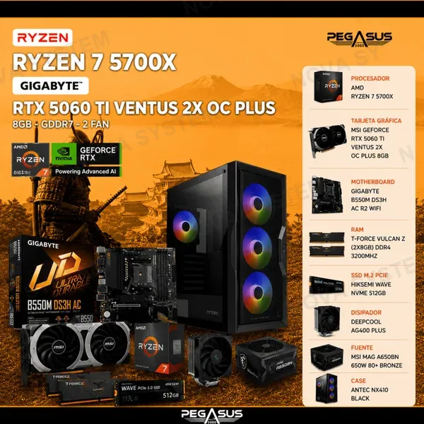 PC Ryzen 7 5700X | 16GB DDR4 | SSD NVMe 512GB | RTX 5060 Ti 8GB