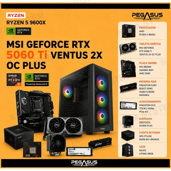 PC Ryzen 5 9600X | 16GB DDR5 | SSD NVMe 1TB | RTX 5060 Ti 8GB